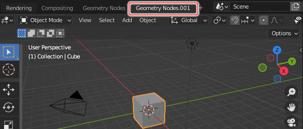 3. Geometry Nodesのタブが複製される