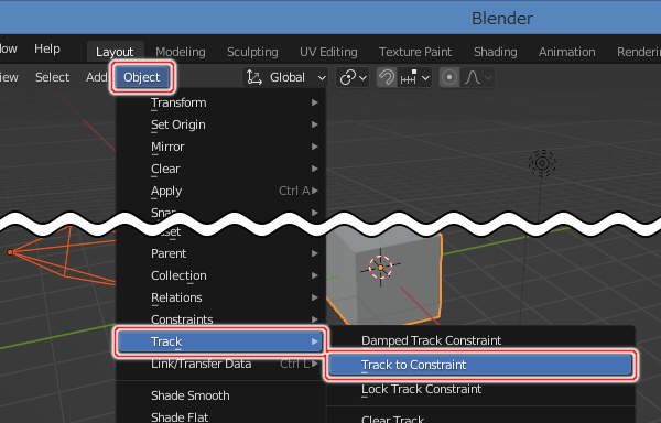 3. Object -> Track -> Track To Constraintを実行