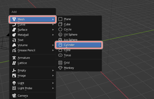 3. Mesh -> Cylinderを実行